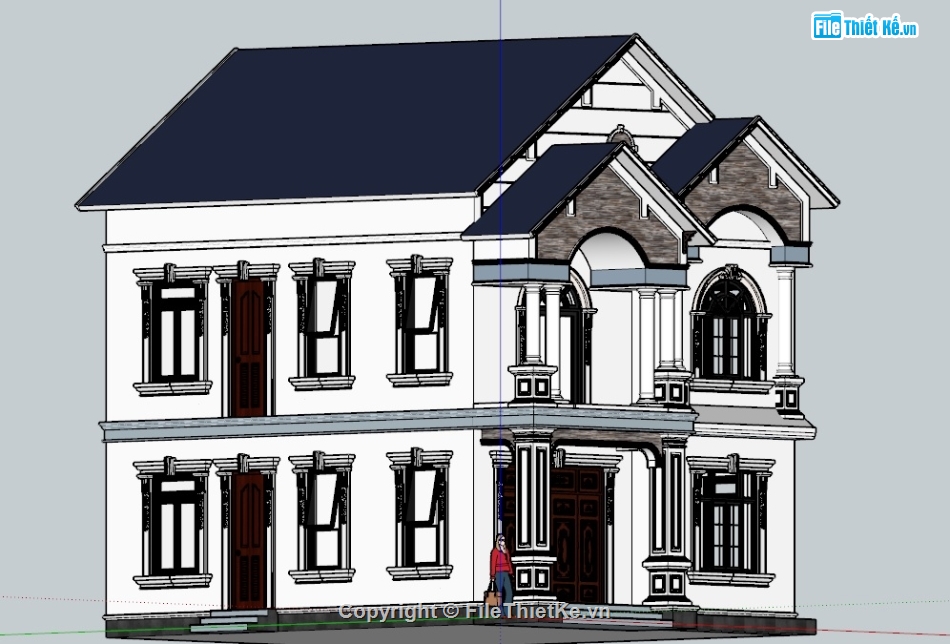 Sketchup,nhà 2 tầng,nhà 2 tầng mái thái,nhà mái thái,sketchup nhà 2 tầng mái thái,cad nhà 2 tầng mái thái